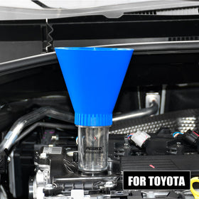 PESIKO funnel beside an oil bottle showing compact size and scale