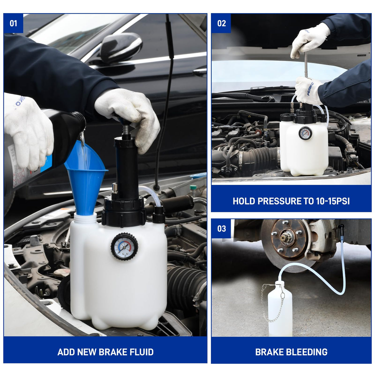 PESIKO 1L waste bottle hung and collecting old fluid to keep workspace clean
