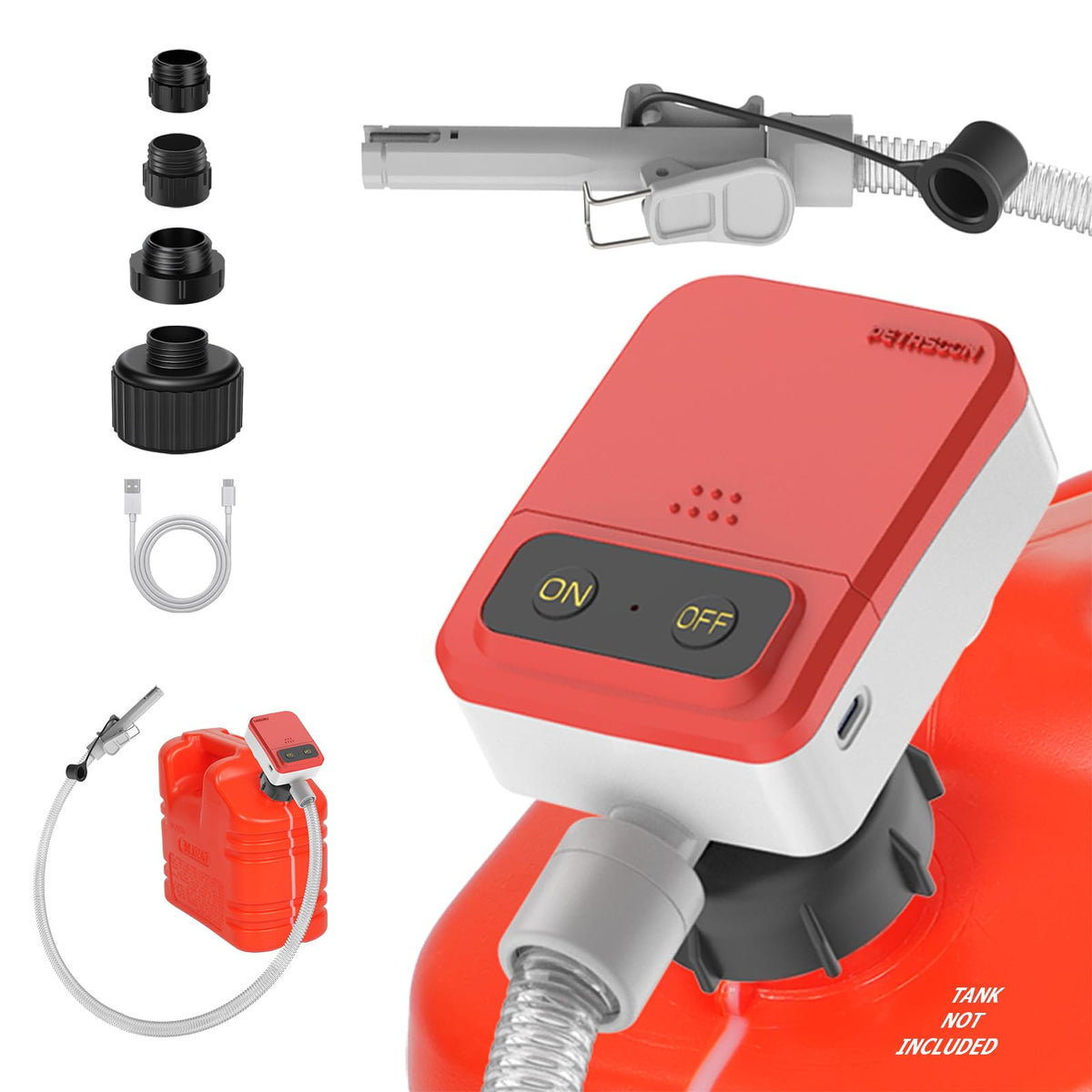 PETASOON front view pump showing compact portable design and fast transfer benefit