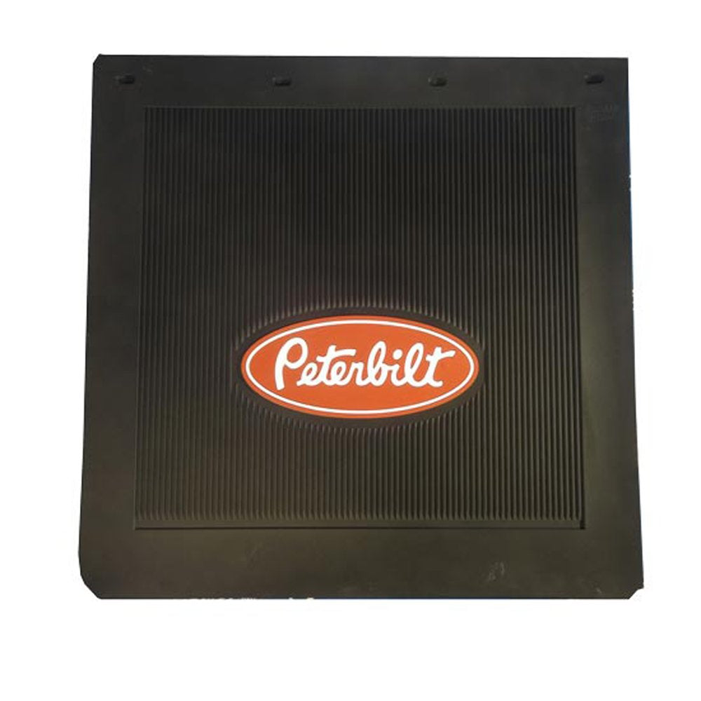 PETERBILT front view of paired 24x24 mud flaps showing full coverage and fit