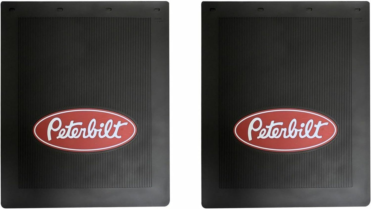PETERBILT front view mud flap showing size and durable rubber protection