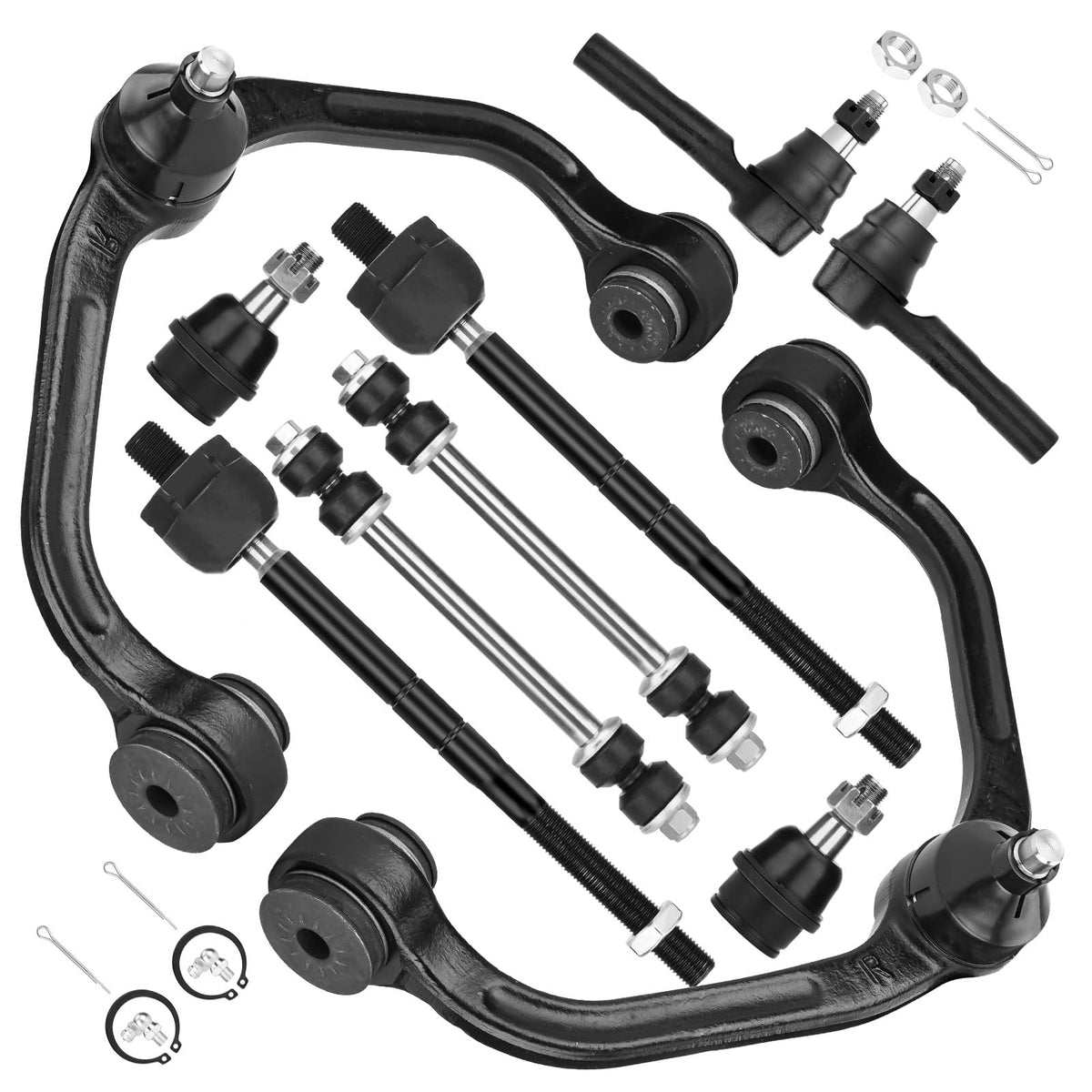 PetMigo front upper control arms packaging showing full 10pc kit and benefit of complete replacement