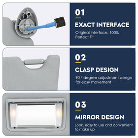 PetMigo visor vanity mirror closeup with light, enabling quick low-light checks