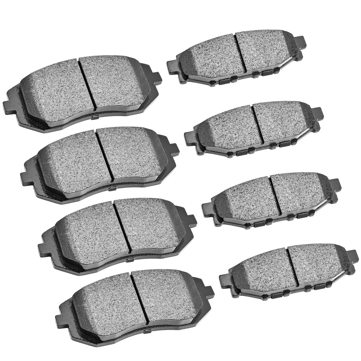 PEYU packaged front and rear brake pad set showing complete 8-piece kit for fit confirmation
