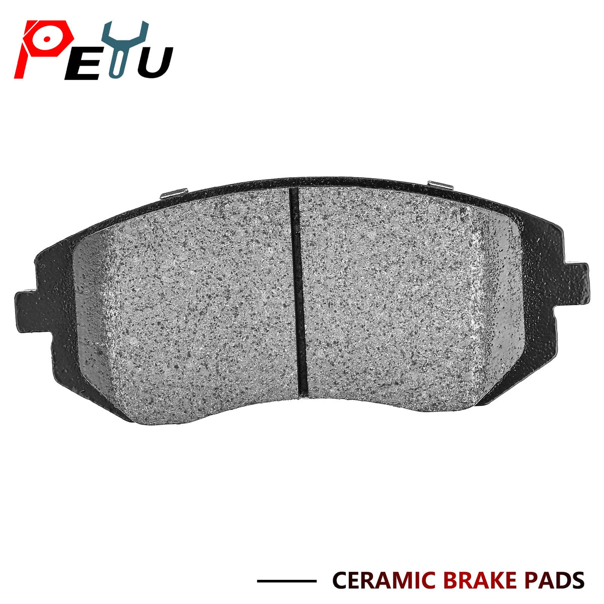 PEYU rear pad close-up highlighting pad shape and chamfers to reduce noise and vibration