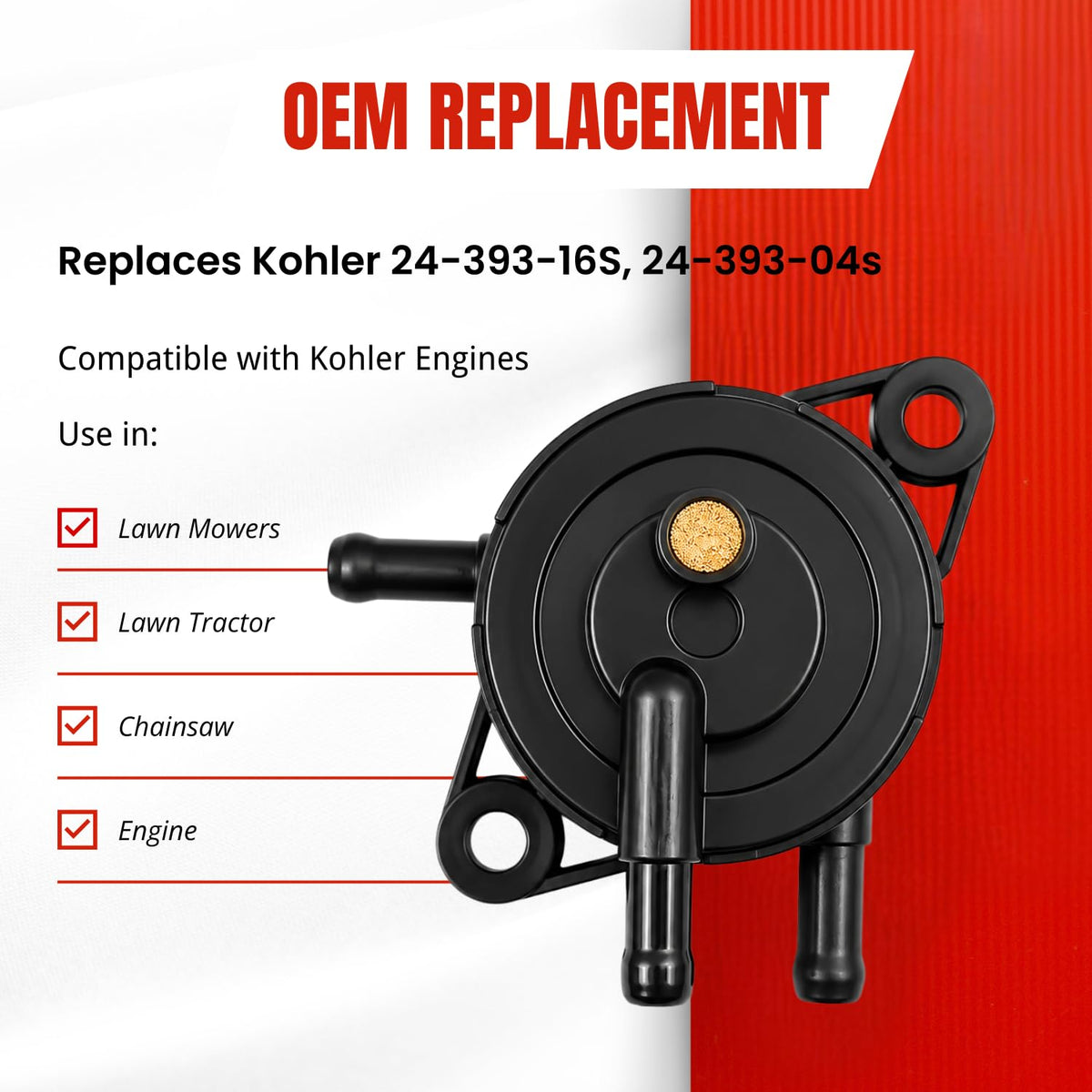 PFVF fuel pump inlet and outlet closeup showing connection points for secure hookup