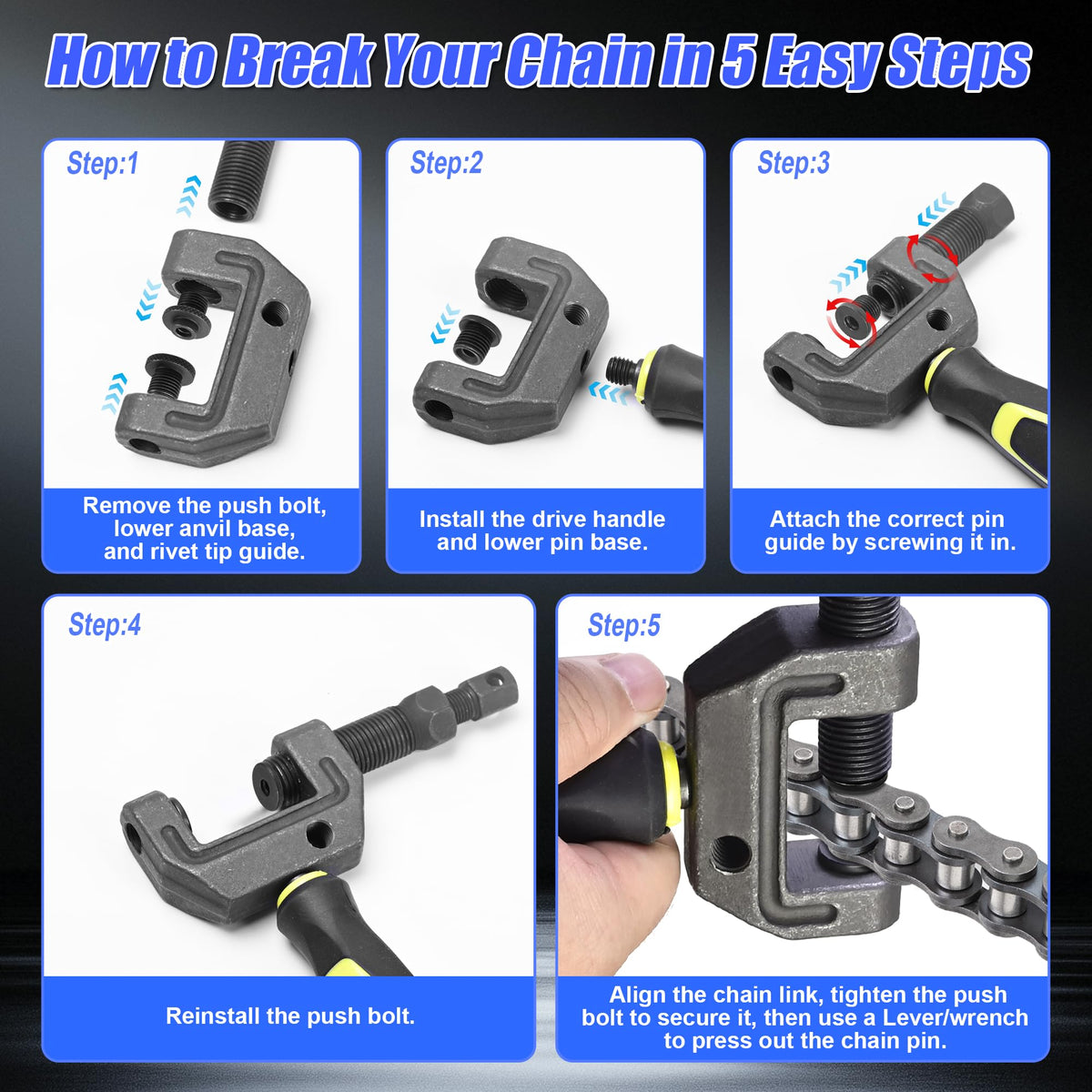 PHATRIP tool pressing a chain pin in use demonstrating smooth operation