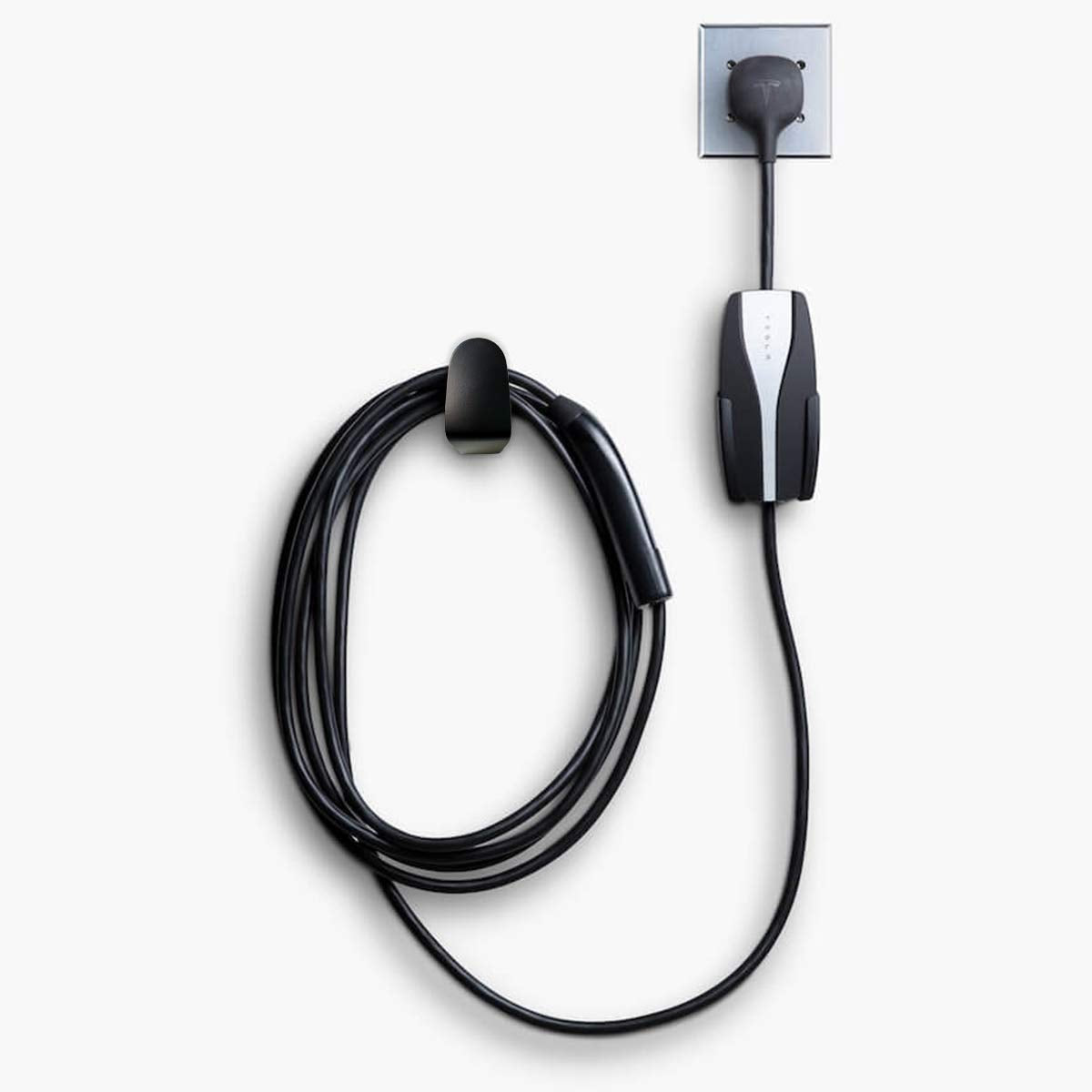 PHEOKER front-mounted kit showing neat organized Tesla charger — saves floor space