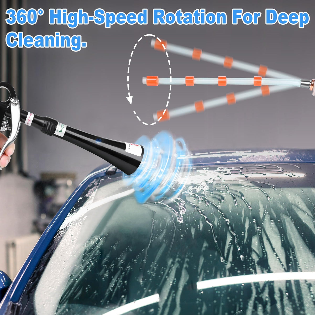 phepetroll rotating hose detail highlighting 360-degree sweep for faster coverage