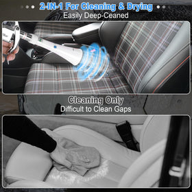phepetroll gun blowing dust from dashboard vents illustrating quick interior cleaning