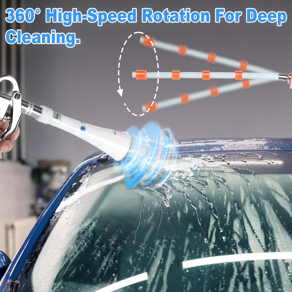 phepetroll detail of the 360-degree rotating hose enabling flexible reach for tight spaces