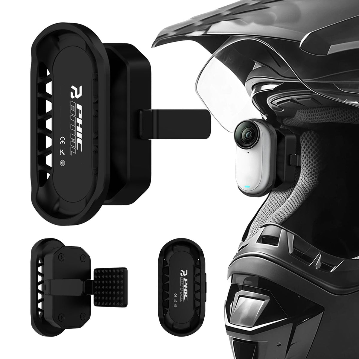 Phicbital front view of mount with camera showing secure fit and stable footage