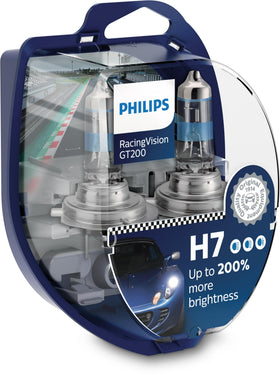 PHILIPS RacingVision GT200 front packaging showing set contents and benefit of brighter light