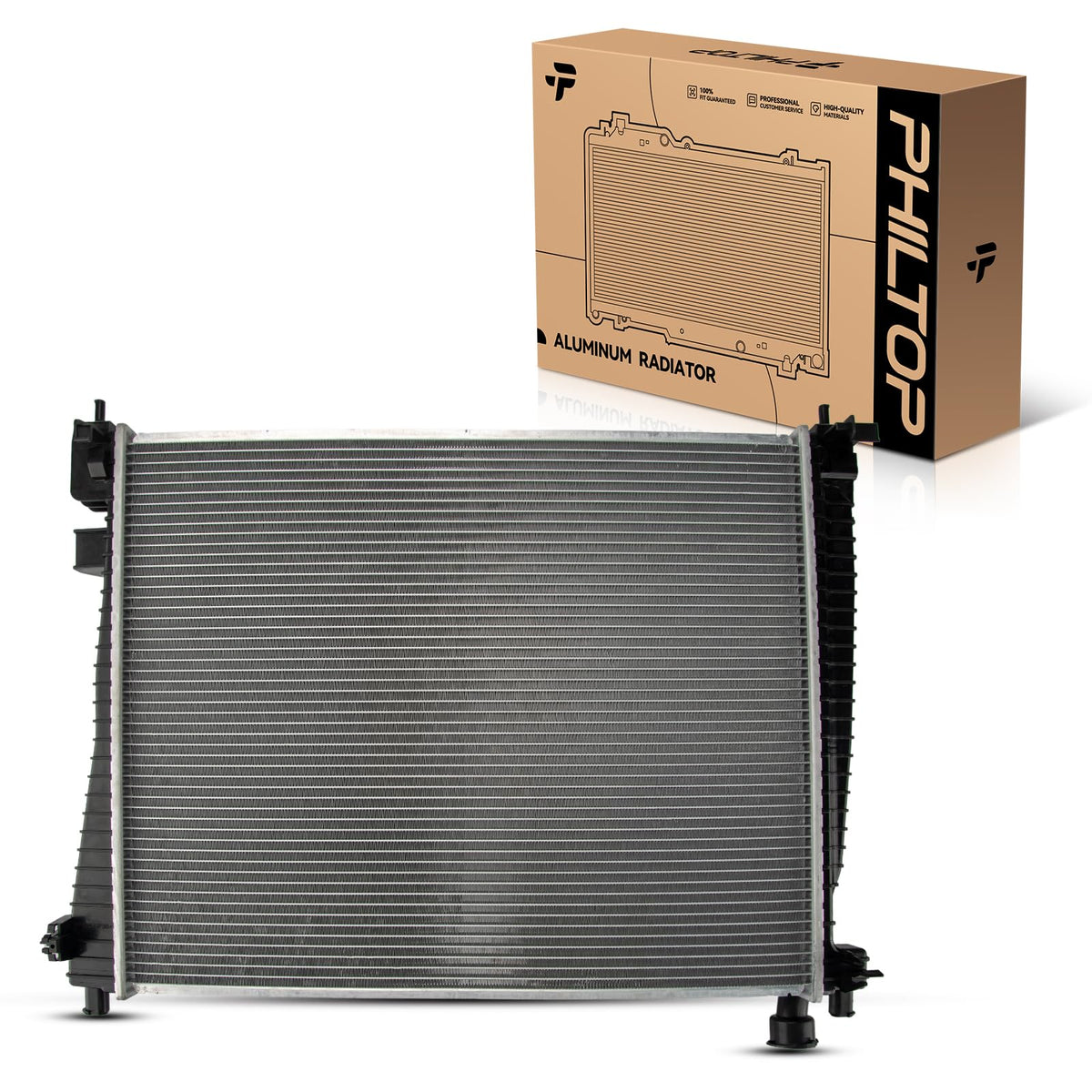 PHILTOP radiator front view showing full core and tanks for direct fit benefit