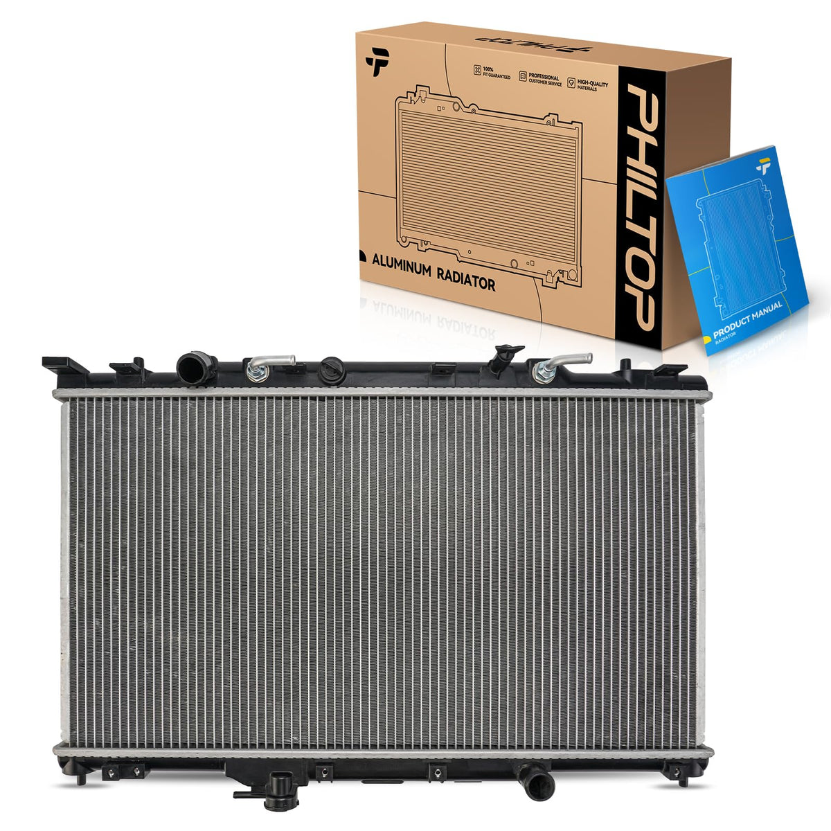 PHILTOP radiator front assembly showing full replacement unit and fitment benefits