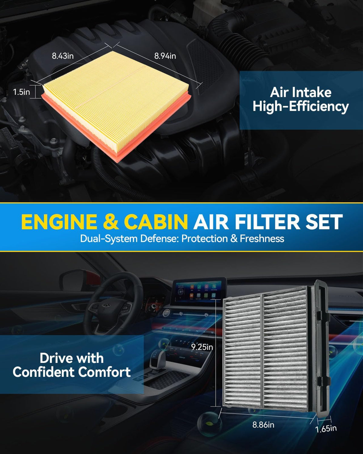 PHILTOP engine air filter installed under hood demonstrating easy fit and access