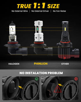 PHINLION H10 installed on vehicle fog lamp demonstrating improved road edge visibility