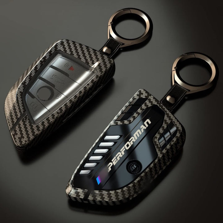 Phmnkl front view carbon fiber key case showing sleek protection and style