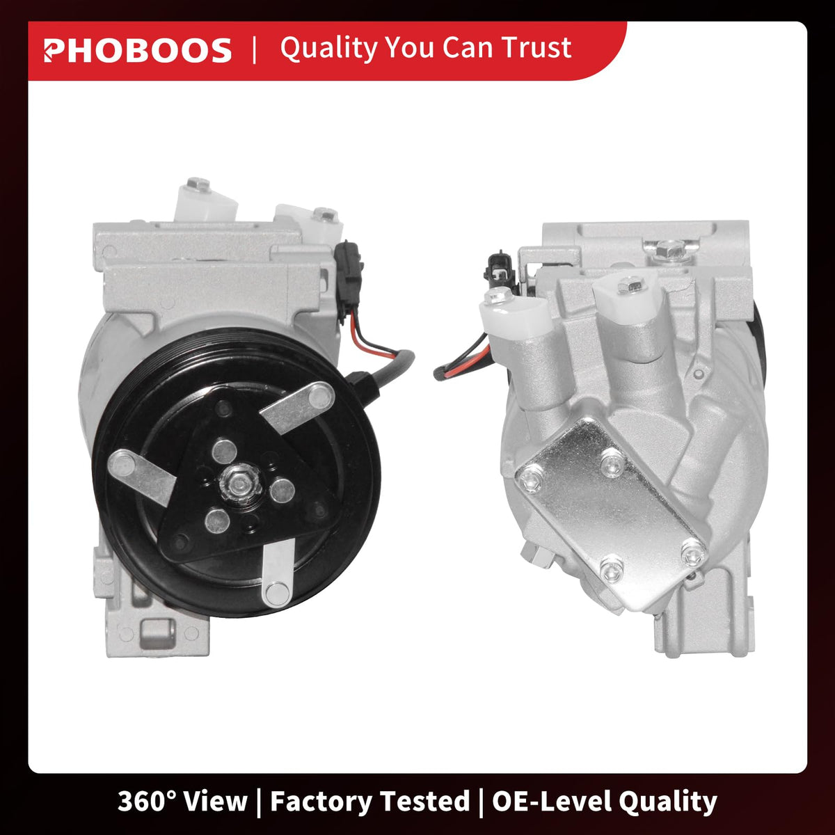 PHOBOOS compressor installed in Altima engine bay demonstrating bolt-on fit