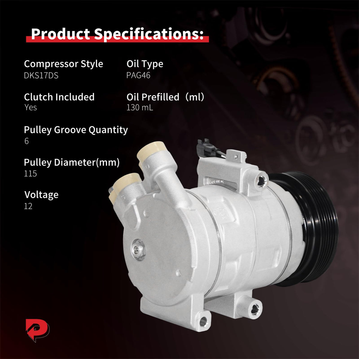 PHOBOOS pulley detail 115mm showing 6-groove pulley for correct belt alignment