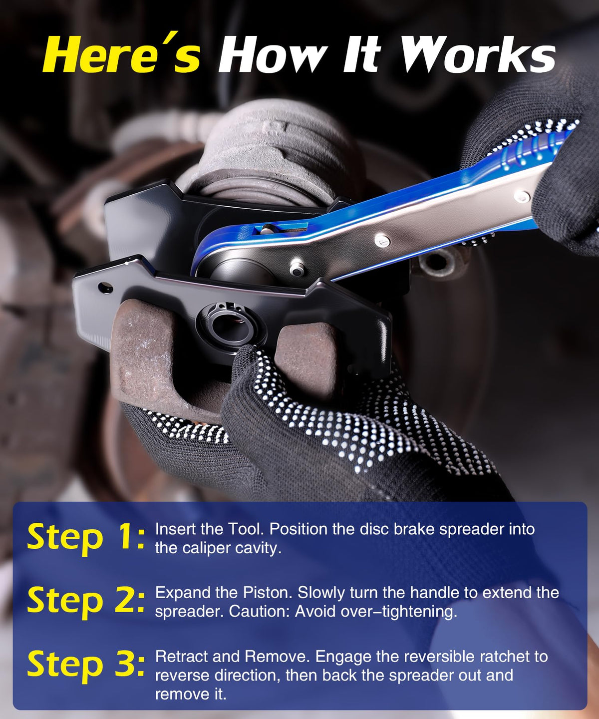 PHYRLRDOW nylon work gloves protecting hands during brake pad replacement and tool use