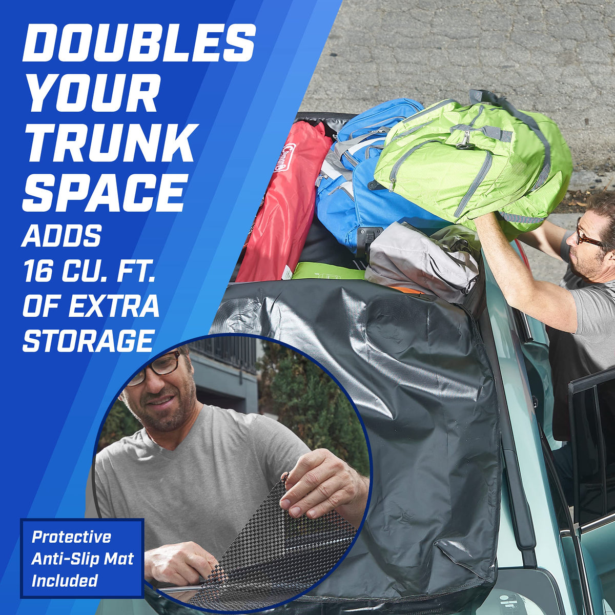P.I. AUTO STORE heavy-duty straps and buckles securing bag for highway driving