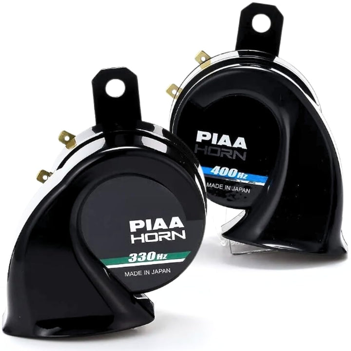 Piaa 85115 front view in black showing compact horn design for clear alerting