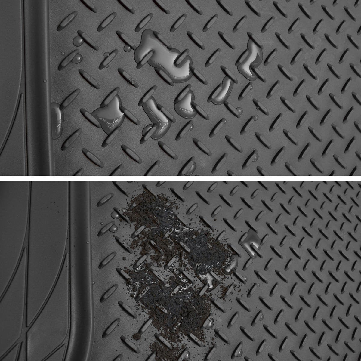 PIC AUTO close-up of deep ridges and channels capturing liquid and debris