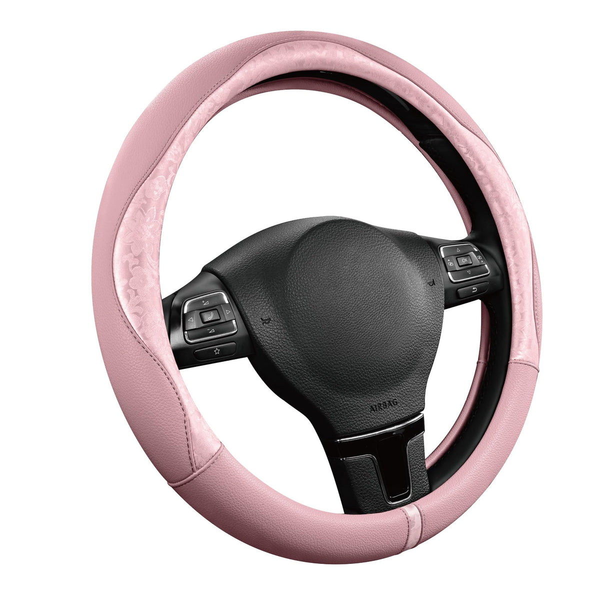 PIC AUTO front view showing pink patchwork steering cover improving style