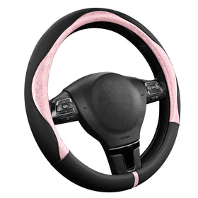 PIC AUTO front view of pink patterned steering wheel cover shows design and fit benefits