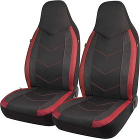 PIC AUTO front view of red seat covers showing sporty upgrade and protection