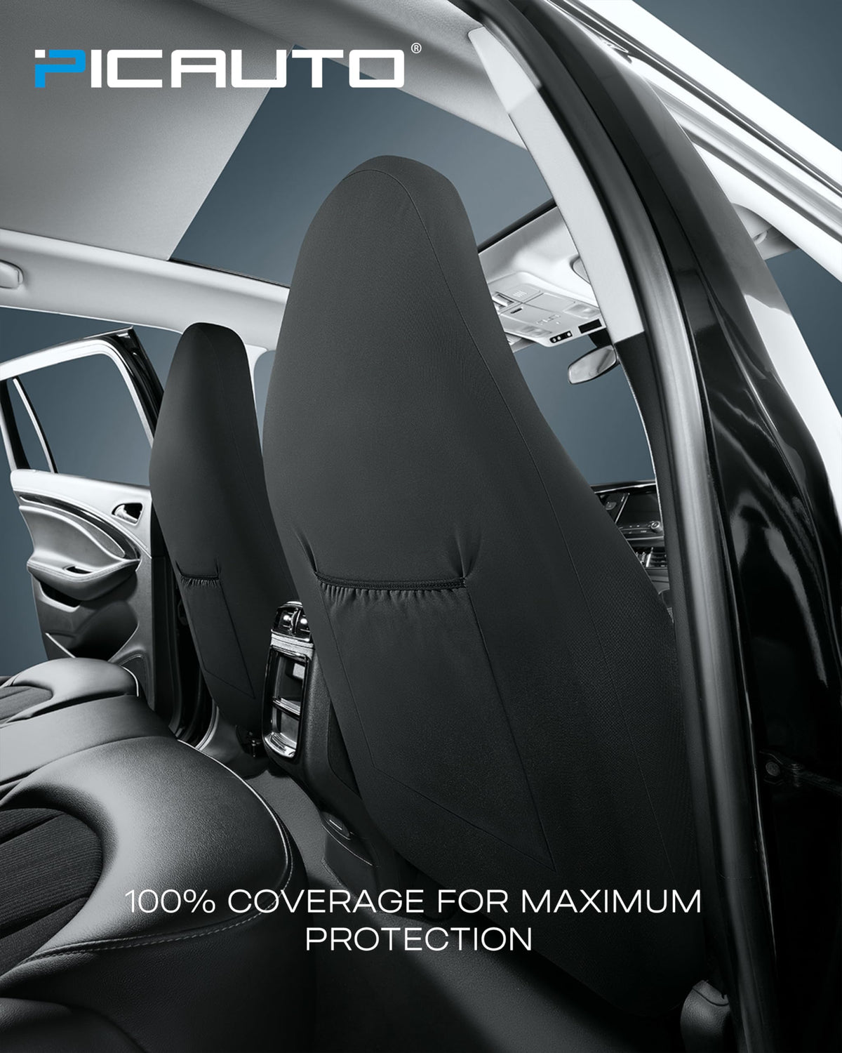 PIC AUTO seat cover strap and attachment detail for quick secure install