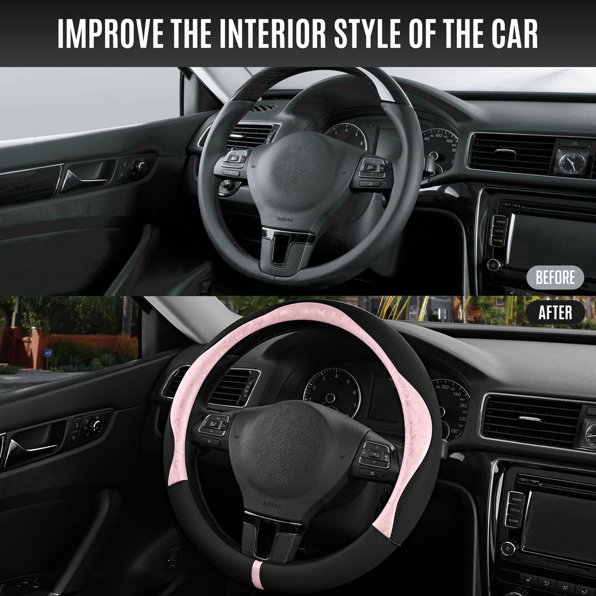 PIC AUTO cover beside ruler showing universal 14.5 to 15.5 inch fit for many cars