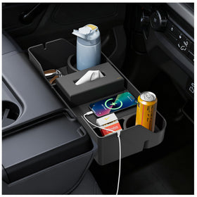 PICURA front view installed on Ford jump seat showing tidy storage benefit