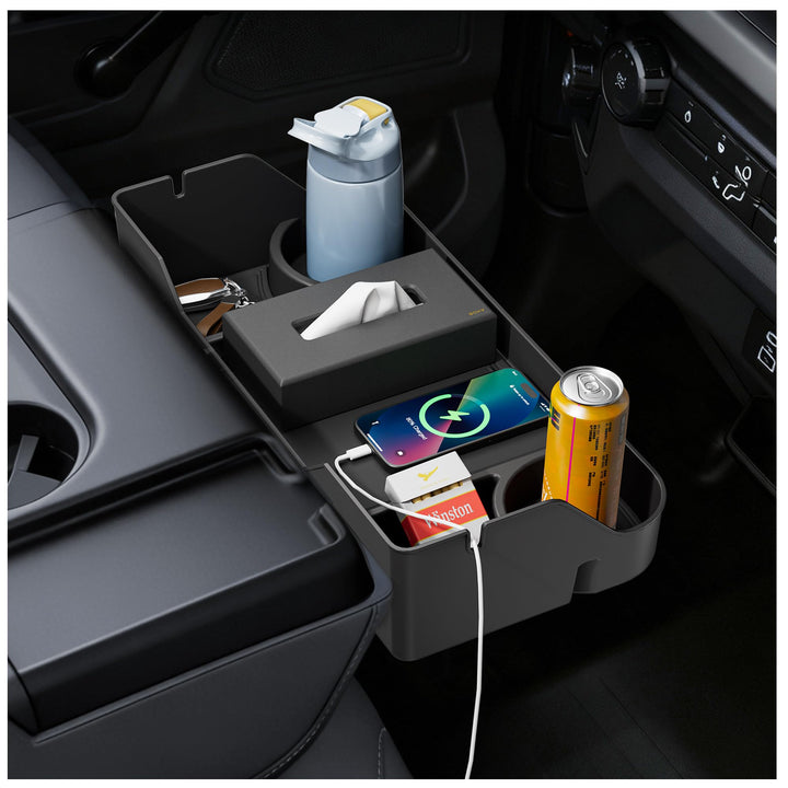 PICURA front view installed on Ford jump seat showing tidy storage benefit