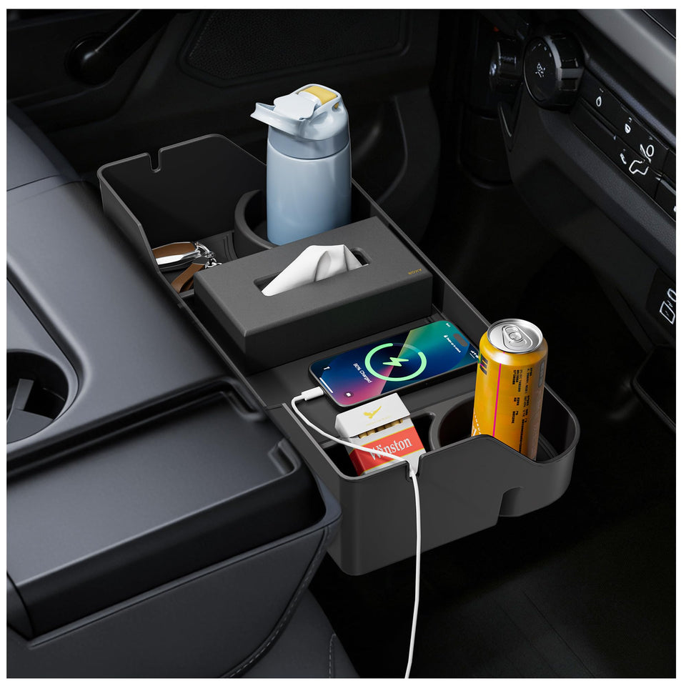 PICURA front view installed on Ford jump seat showing tidy storage benefit