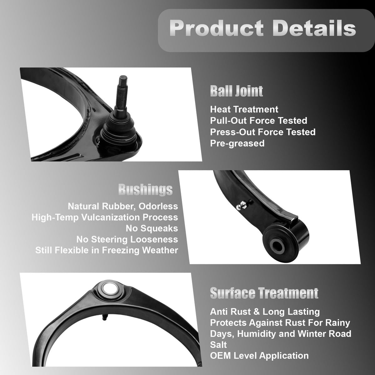 Pidgeotto side profile of control arms highlighting welds for strength and long-term durability benefit