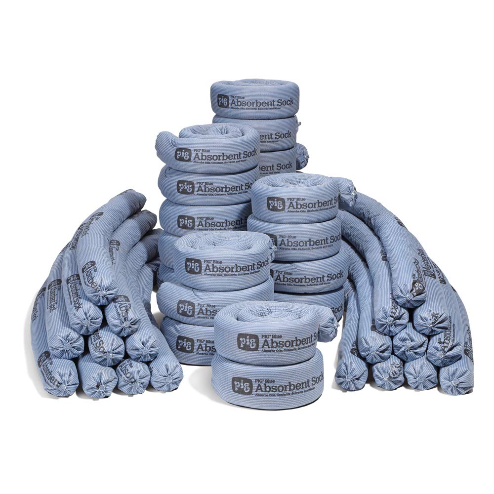 PIG blue absorbent sock front packaging shows product and count for quick selection