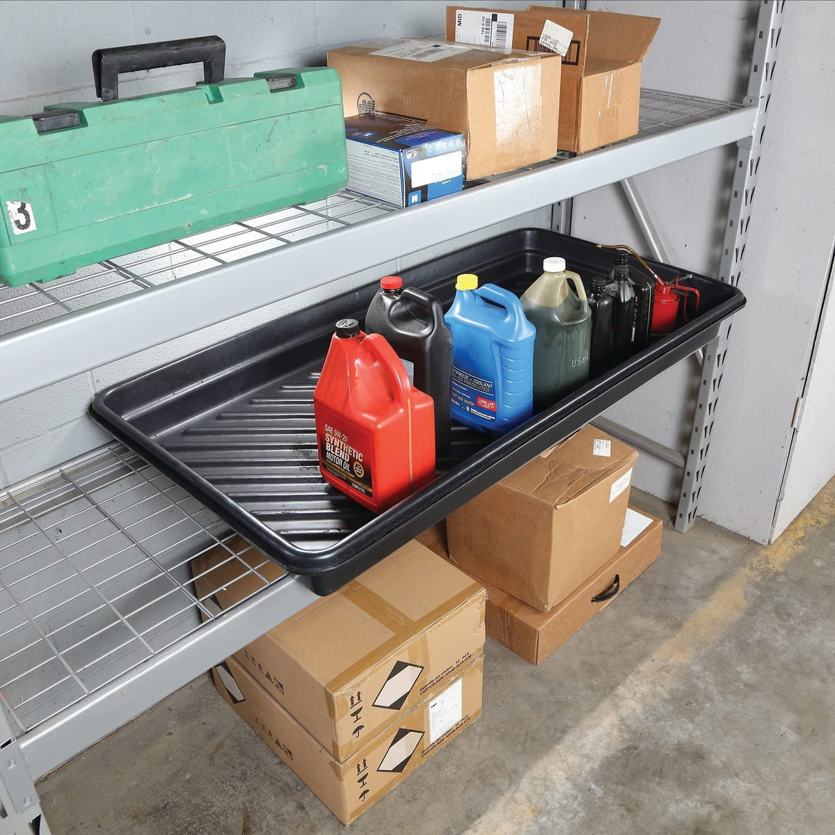 PIG tray beside tools demonstrating interior dimensions and scale