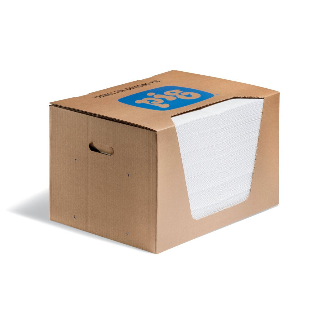 PIG front-facing dispenser box showing product and storage benefit