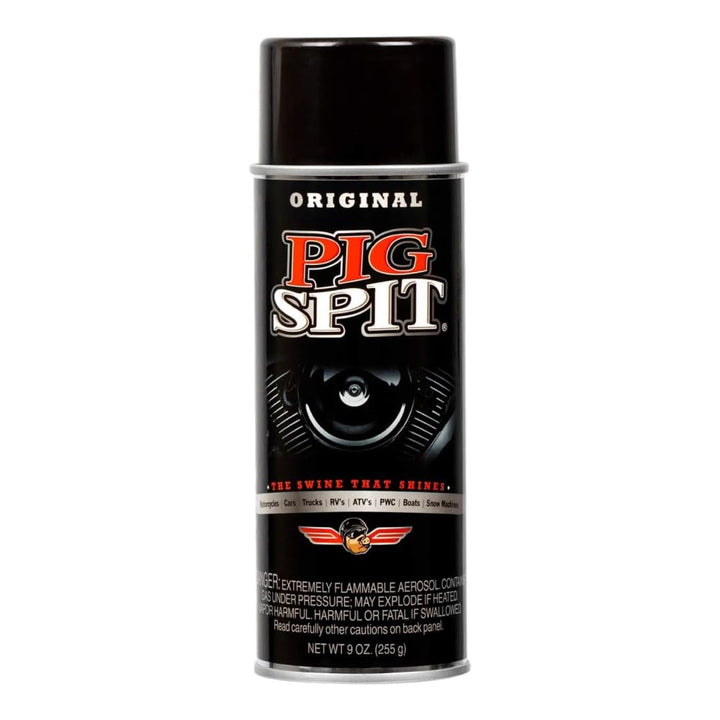 Pig Spit front can shot showing product and bright finish benefit