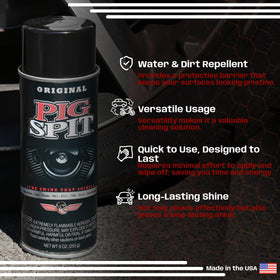 Pig Spit being sprayed on black trim demonstrating fast application and shine
