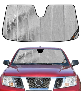 Pigenius front view of AstraGuard sunshade showing full windshield coverage and heat reduction