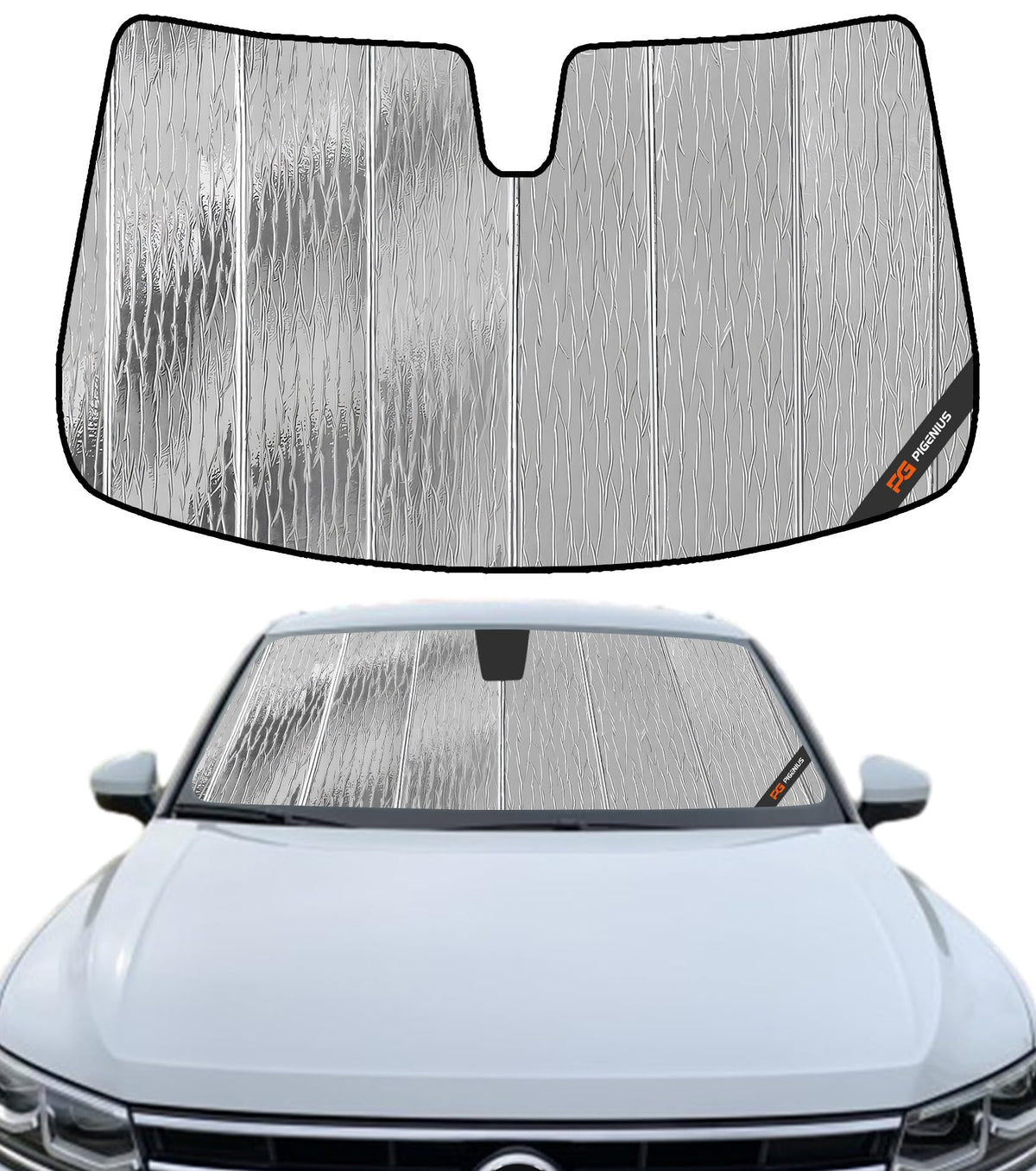 Pigenius AstraGuard front view showing full windshield coverage and protection benefit