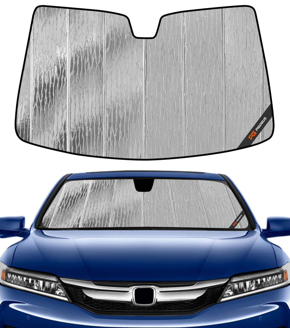 Pigenius AstraGuard front-fit showing precise Accord windshield coverage and sun protection