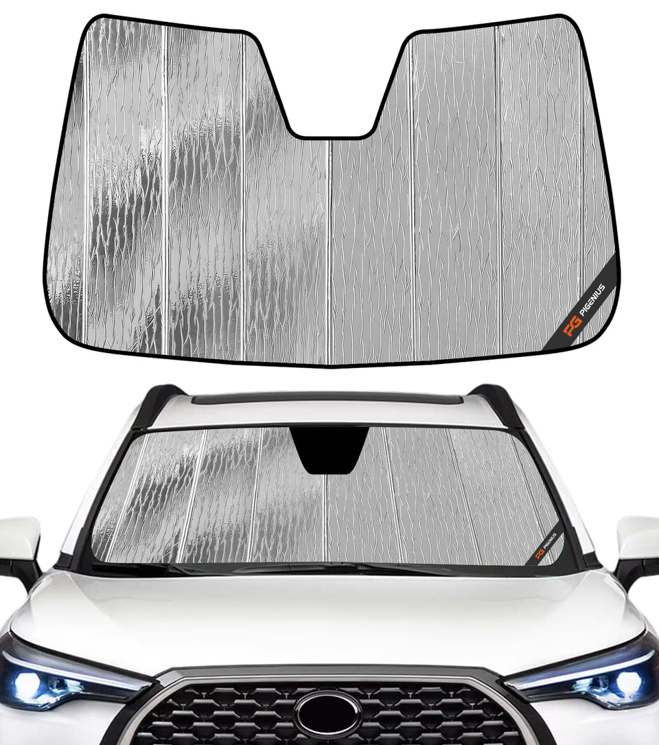 Pigenius AstraGuard front full coverage showing exact windshield fit and heat reduction