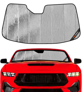 Pigenius AstraGuard front view fitted to Mustang windshield reducing glare