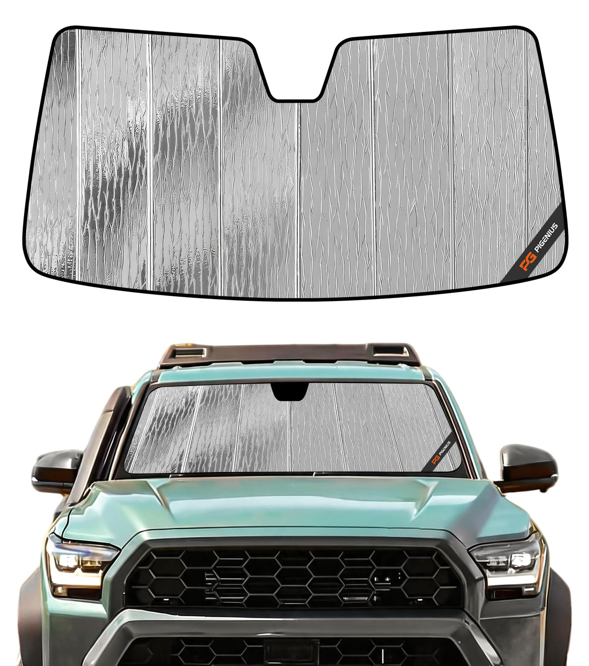 Pigenius AstraGuard front view of packaged sun shade showing brand and fit benefits