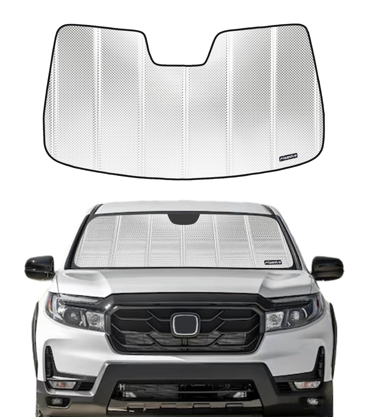 Pigenius BLAZBLOCK front profile showing full windshield coverage and protection