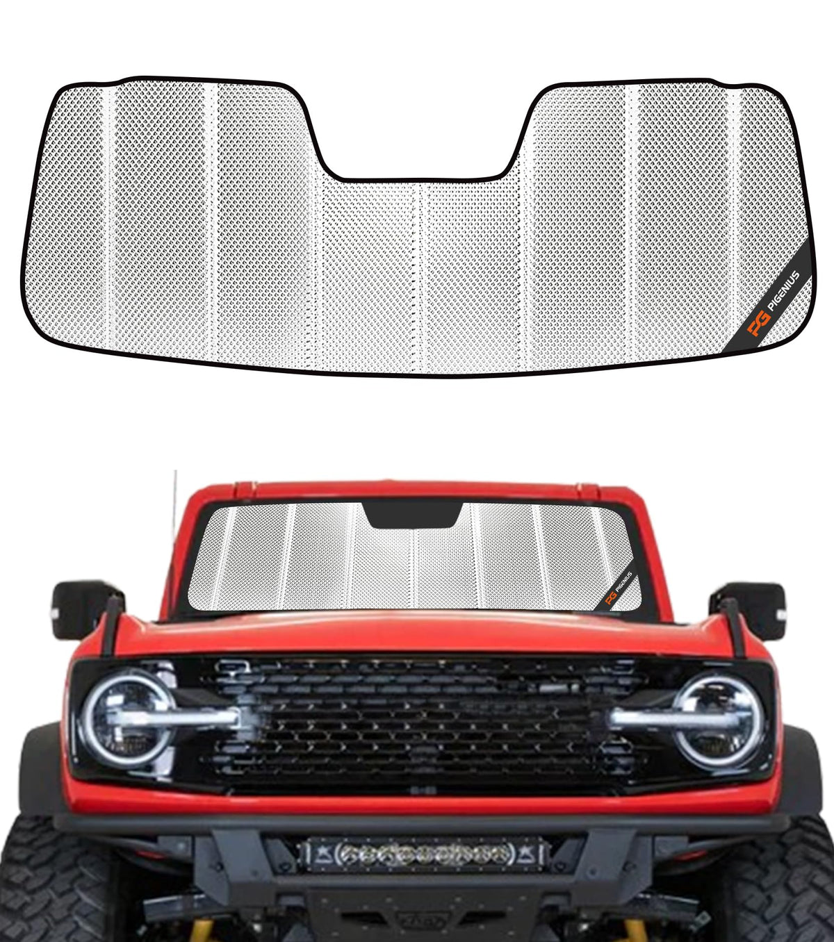Pigenius BLAZBLOCK front view showing full windshield coverage and instant heat reduction